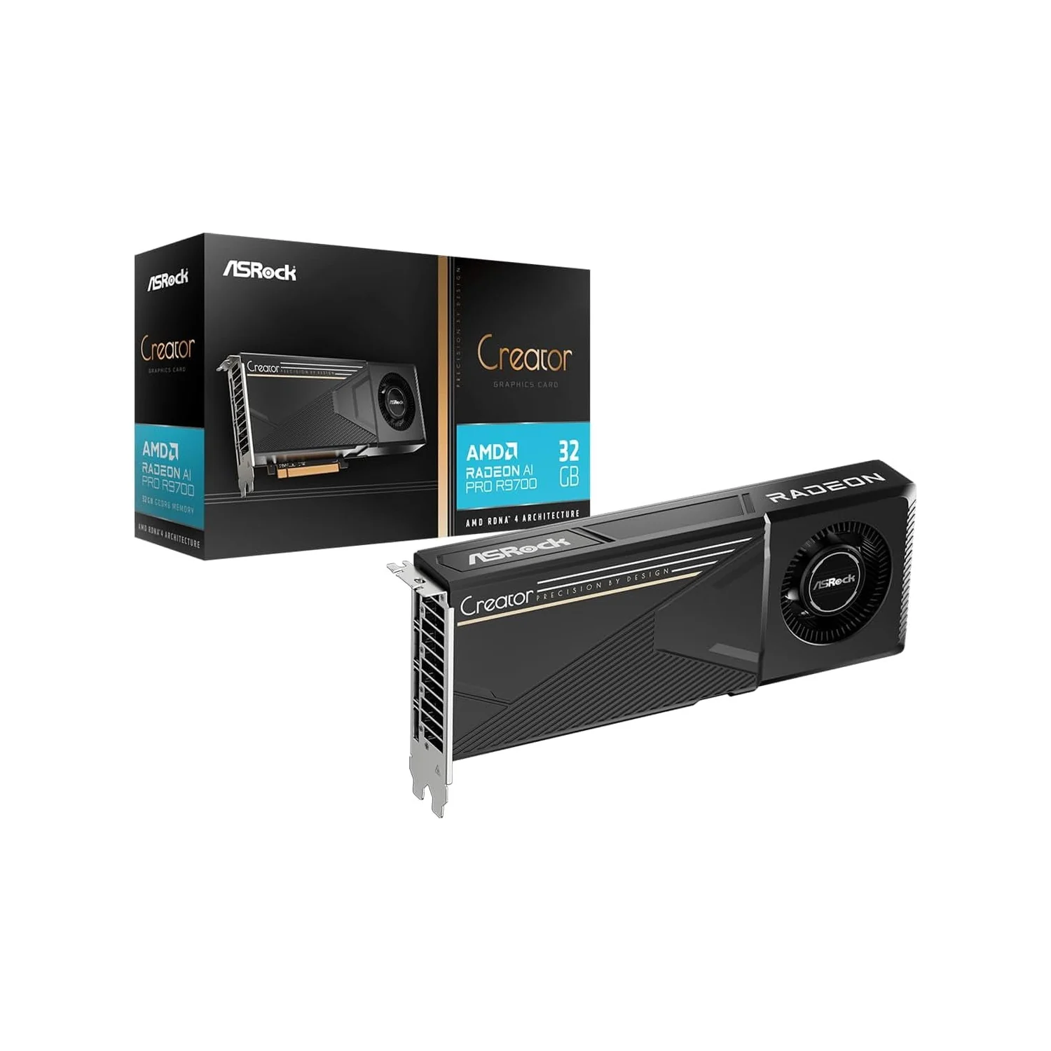 ASRock Radeon AI PRO R9700 Creator graphics card with its retail box