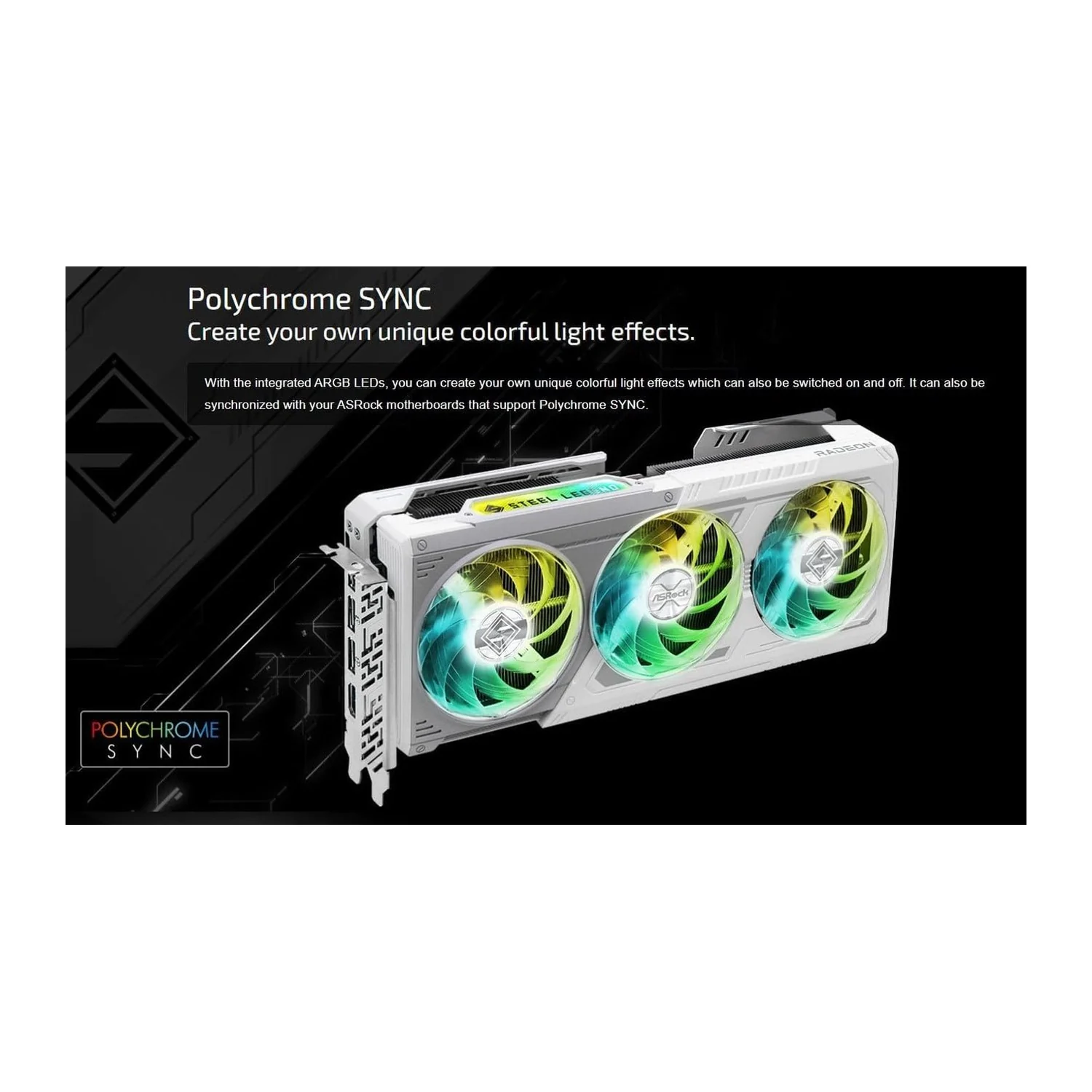 ASRock Radeon RX 9070 XT Steel Legend graphics card, view 3
