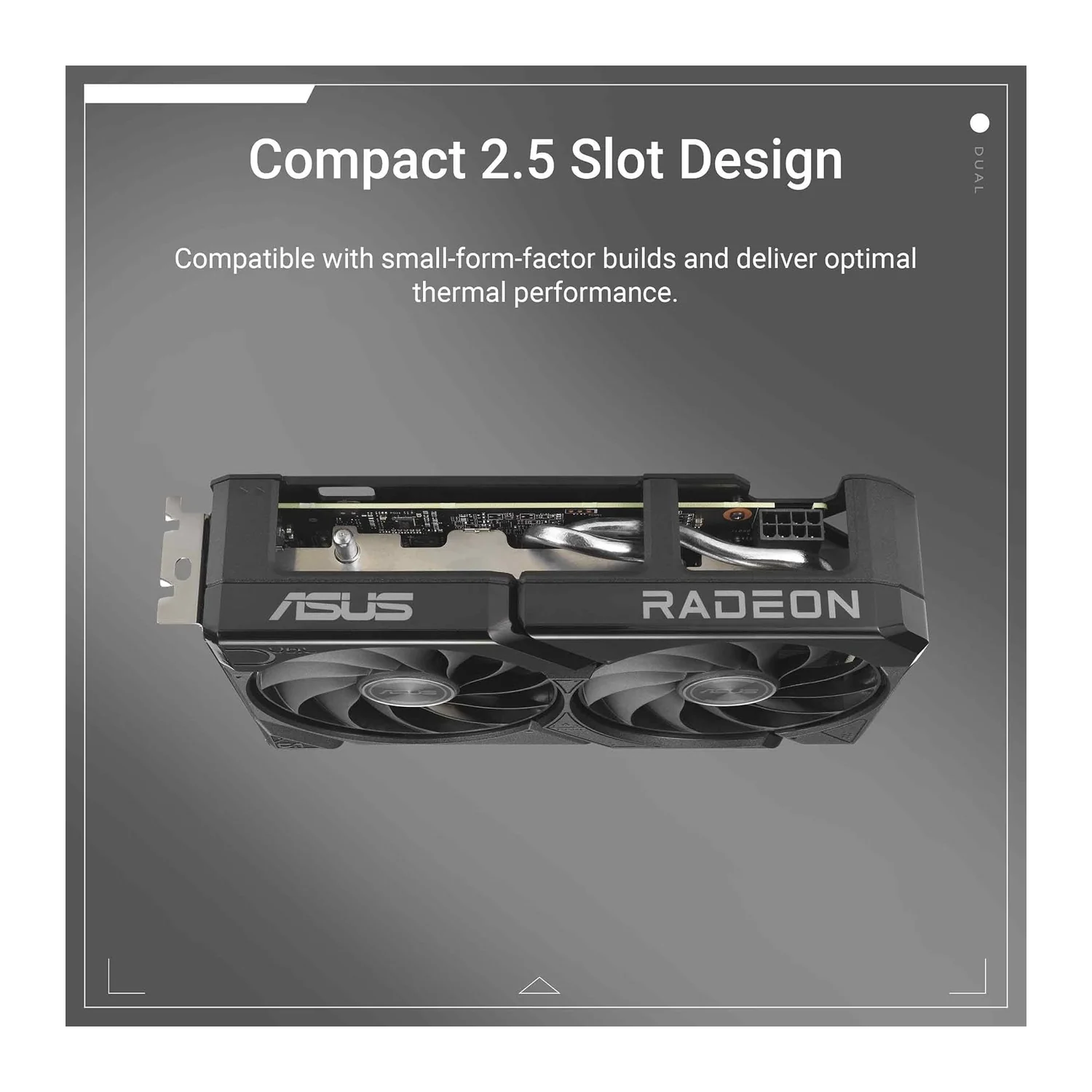ASUS Dual Radeon RX 9060 XT Gaming graphics card, view 2