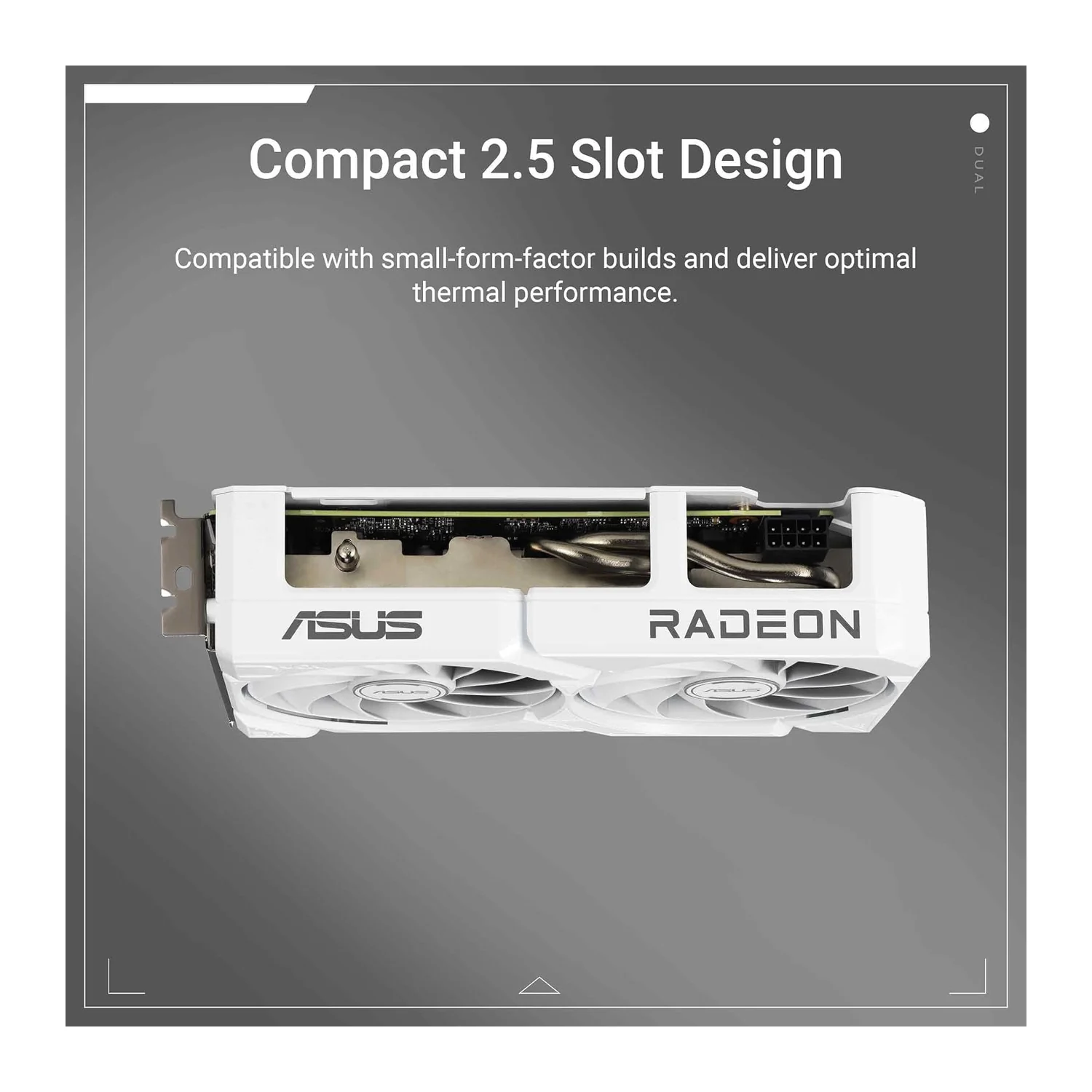 ASUS Dual Radeon RX 9060 XT White Edition graphics card, view 2
