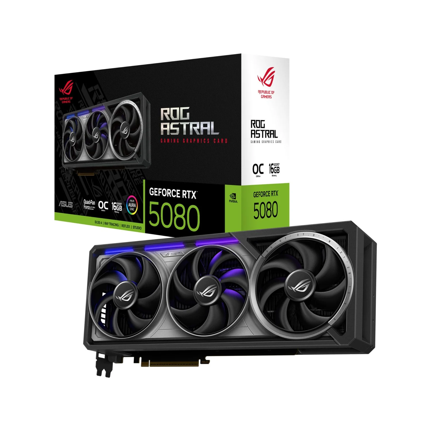 ASUS ROG Astral GeForce RTX 5080 graphics card with its retail box