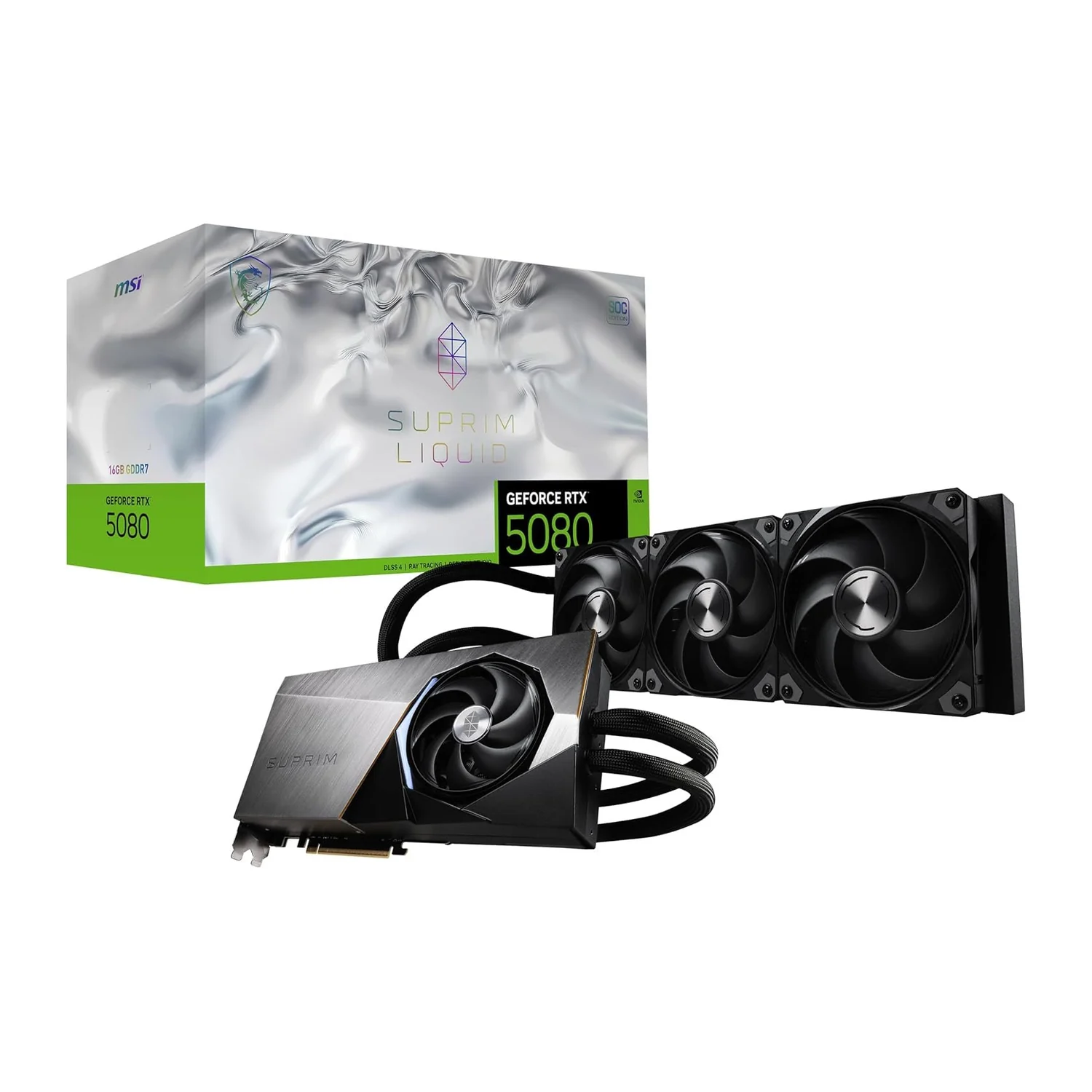 MSI GeForce RTX 5080 16G SUPRIM LIQUID SOC graphics card